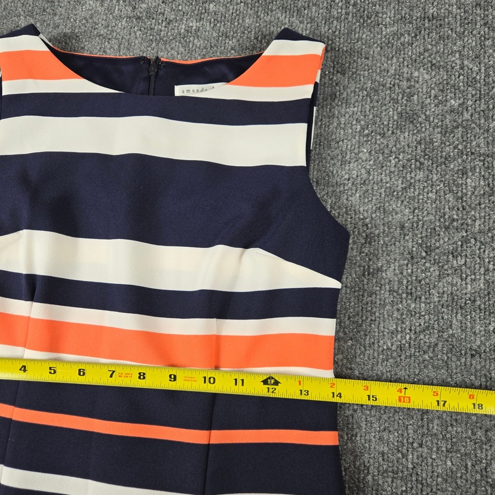 Amanda Lane Sheath Dress Womens 2P Navy Orange Striped Good Sleeveless Petite - Picture 8 of 9
